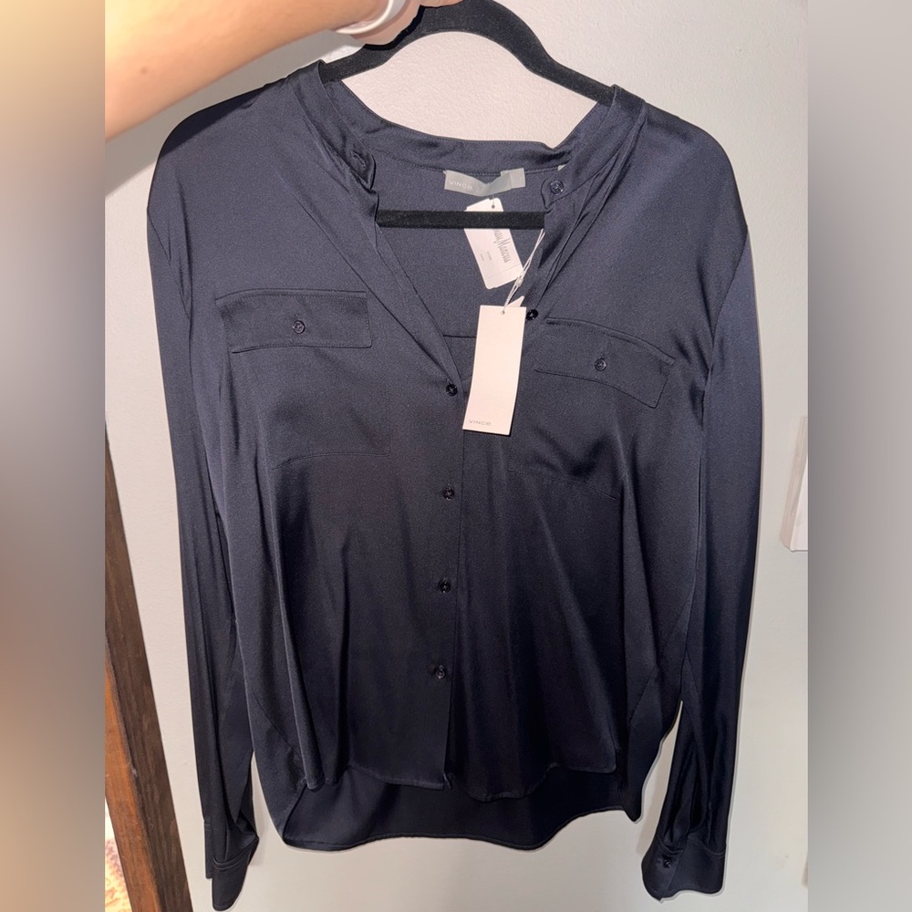 NWT Vince Long Sleeve Silk Blouse, size Large